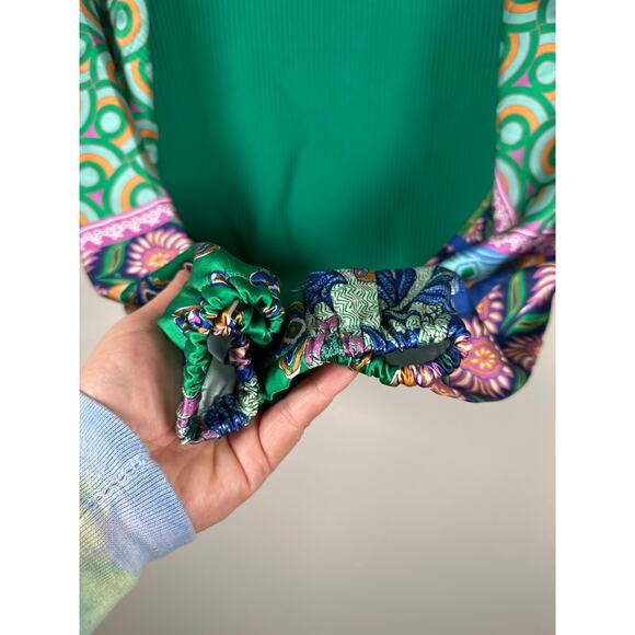 BAILEY 44 Multicolor Ribbed Knit Patchwork Silky Feel Long Sleeve Blouse Women L - Picture 5 of 8